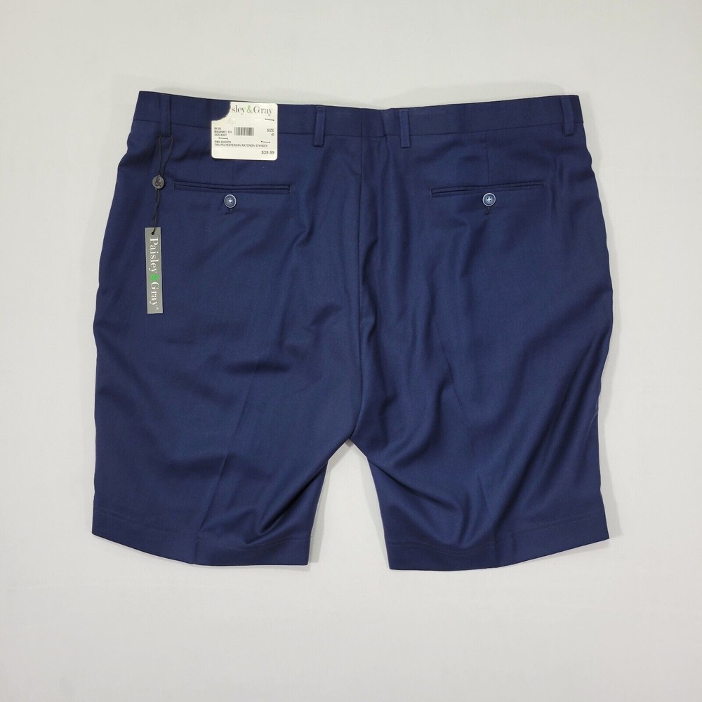 Paisley & Gray Men's Flat Front Shorts Navy Blue Polyester Blend P&G SHORT Sz 40